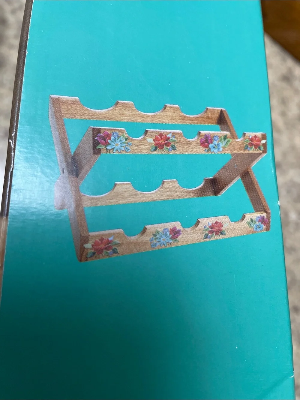The Pioneer Woman Spring Bouquet Wood  13.9” Wine Rack. NEW IN BOX!